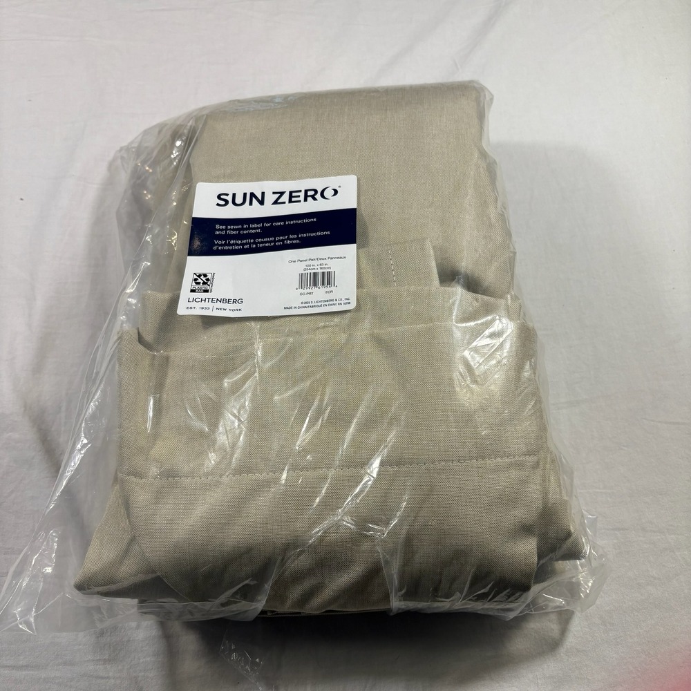 Sun Zero Curtain Panel Pair 100x63 Beige NEW Blackout Energy Efficient